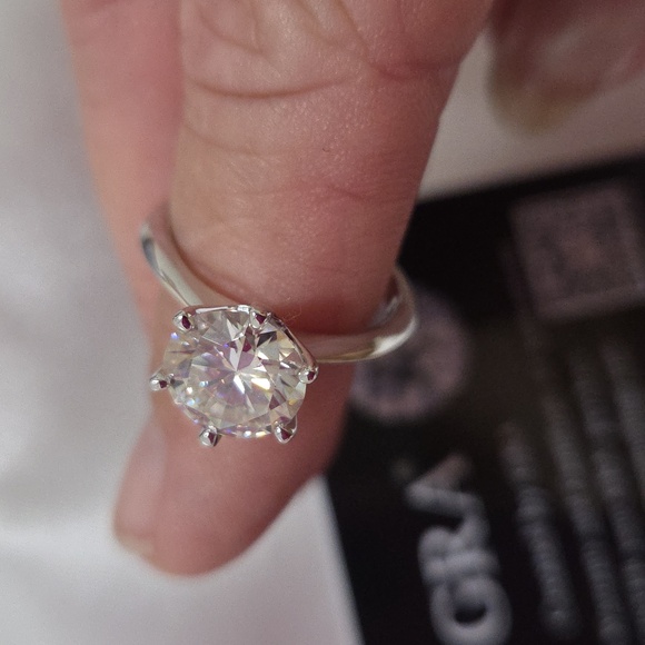 Moissanite 2ct Solitaire Engagement White Gold Plated Ring  Diamond - Picture 1 of 8